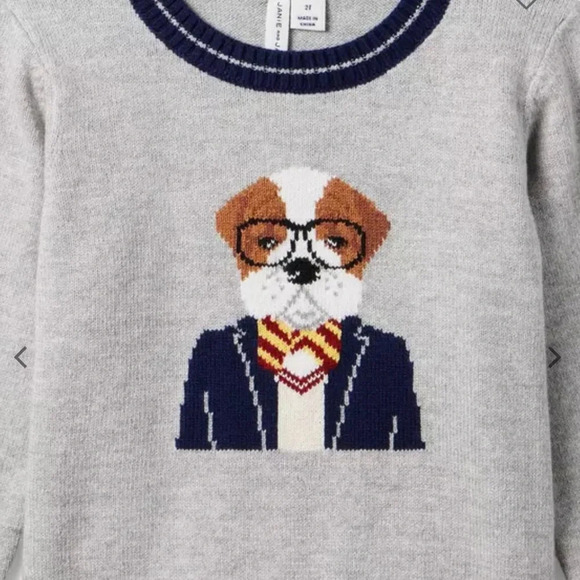 JANIE and JACK THE BULLDOG SWEATER Little boys Size 3 cozy - Picture 3 of 9